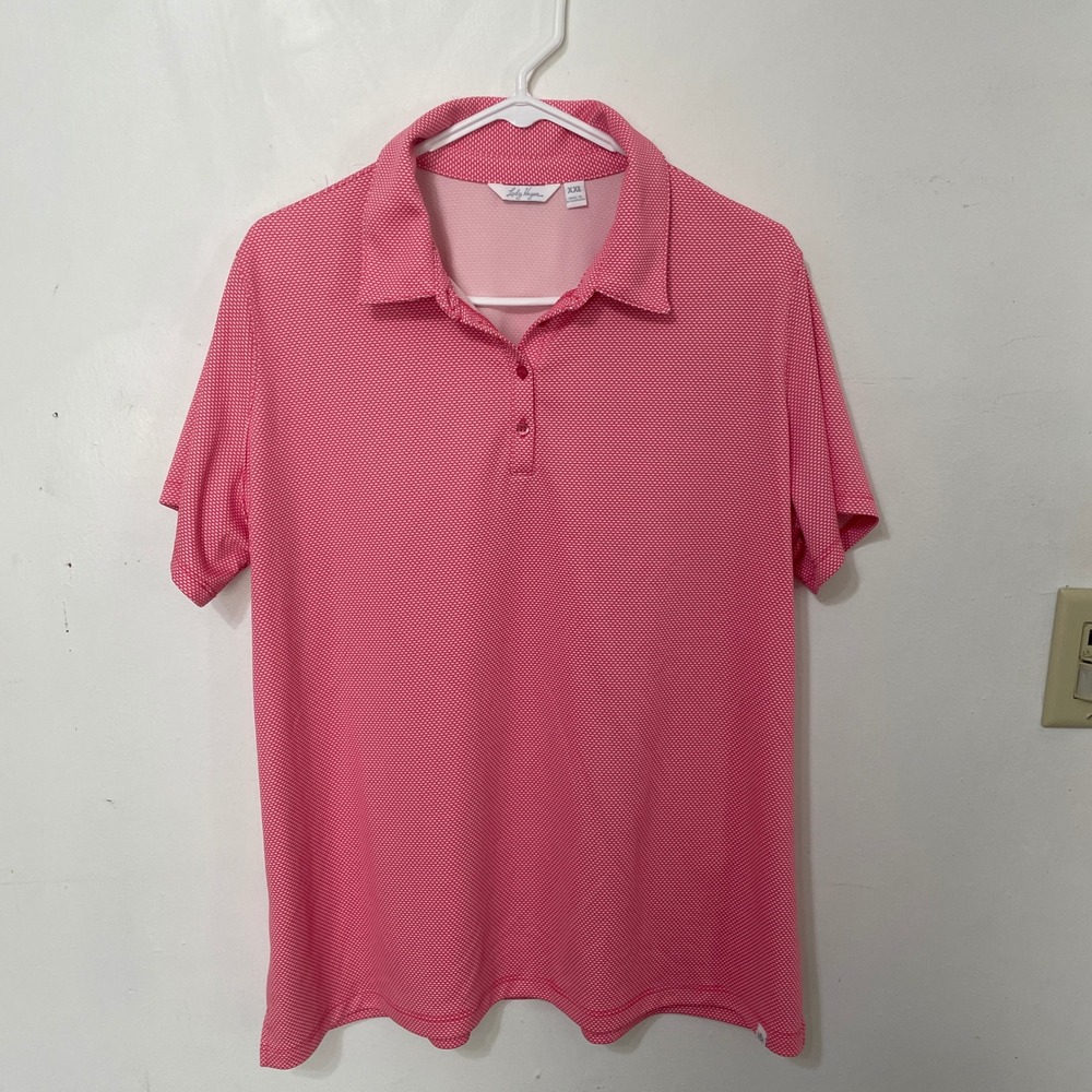 Lady Hagen Womens XXL‎ Pink White Micro Dot Performance Golf Polo Shirt
